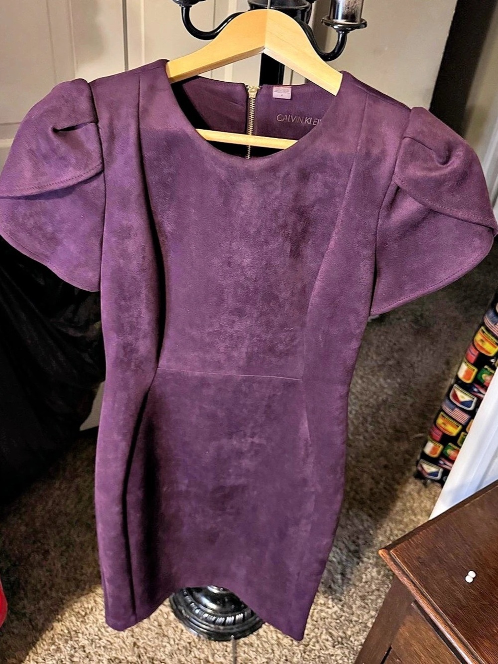 Calvin Klein Faux Suede Short Sleeve Sheath Dress Purple Size 4